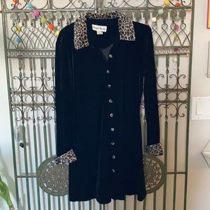 Black Velvet Mini Dress w Cheetah Details